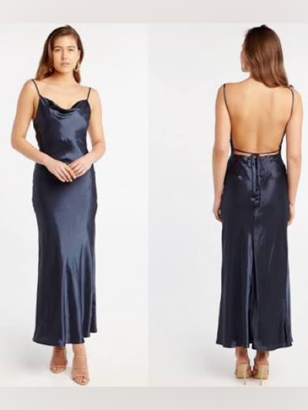 Bardot Estelle Satin Cowl Neck Slip Dress - Navy - Picture 2 of 4